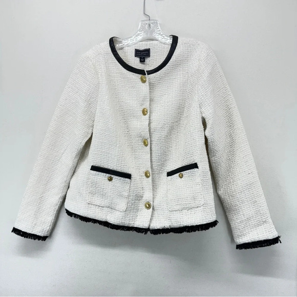 G by Giuliana Womens Faux Tweed Jacket Blazer Ivory Medium Career Casual Modest - Picture 3 of 12